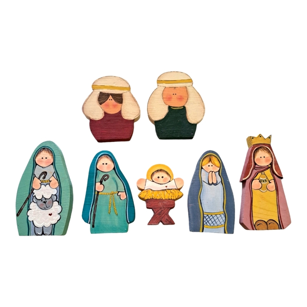 Tole Painted Wooden Nativity Set